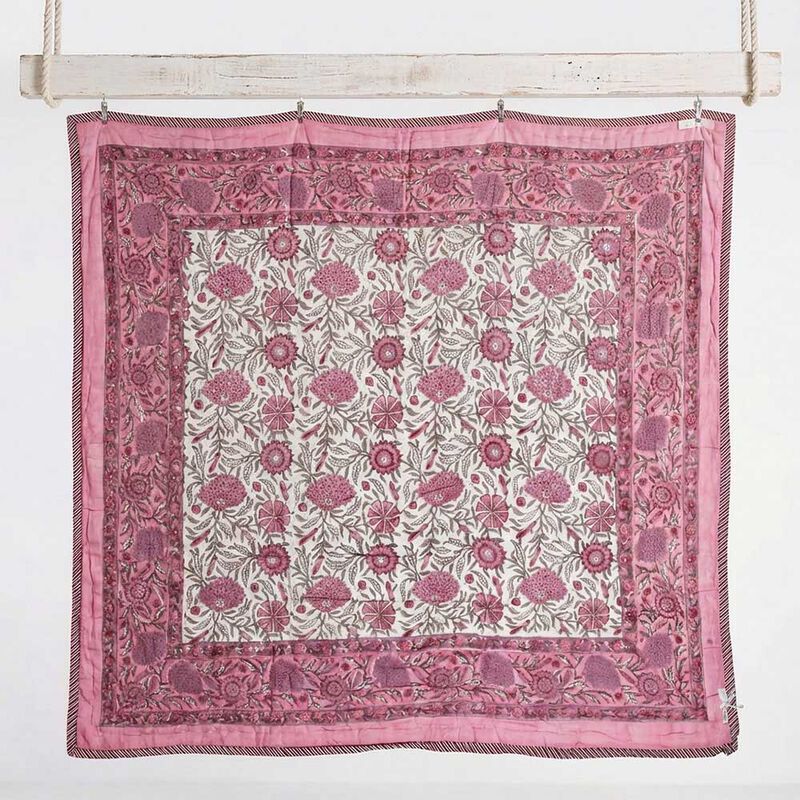 Powell Craft Queen Quilt Dark Rose & Cream Floral 265x220cm image number 1